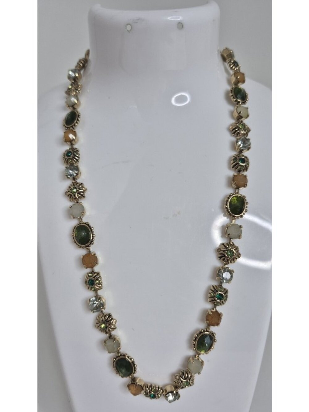 Carolina Herrera CH Multicolor Rhinestone Necklace Vintage Gold Tone